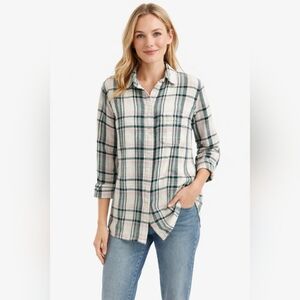 J Crew Women's Flannel Like Button Down Shirt White Multi  Plaid Size Small